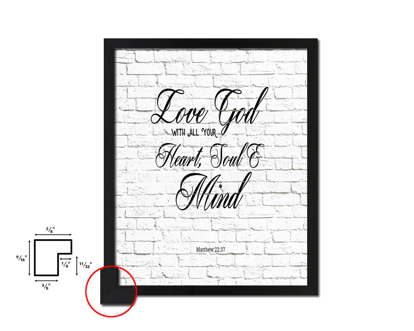 Love God with All Your Heart, Matthew 22:37 Quote Framed Print Home Decor Wall Art Gifts