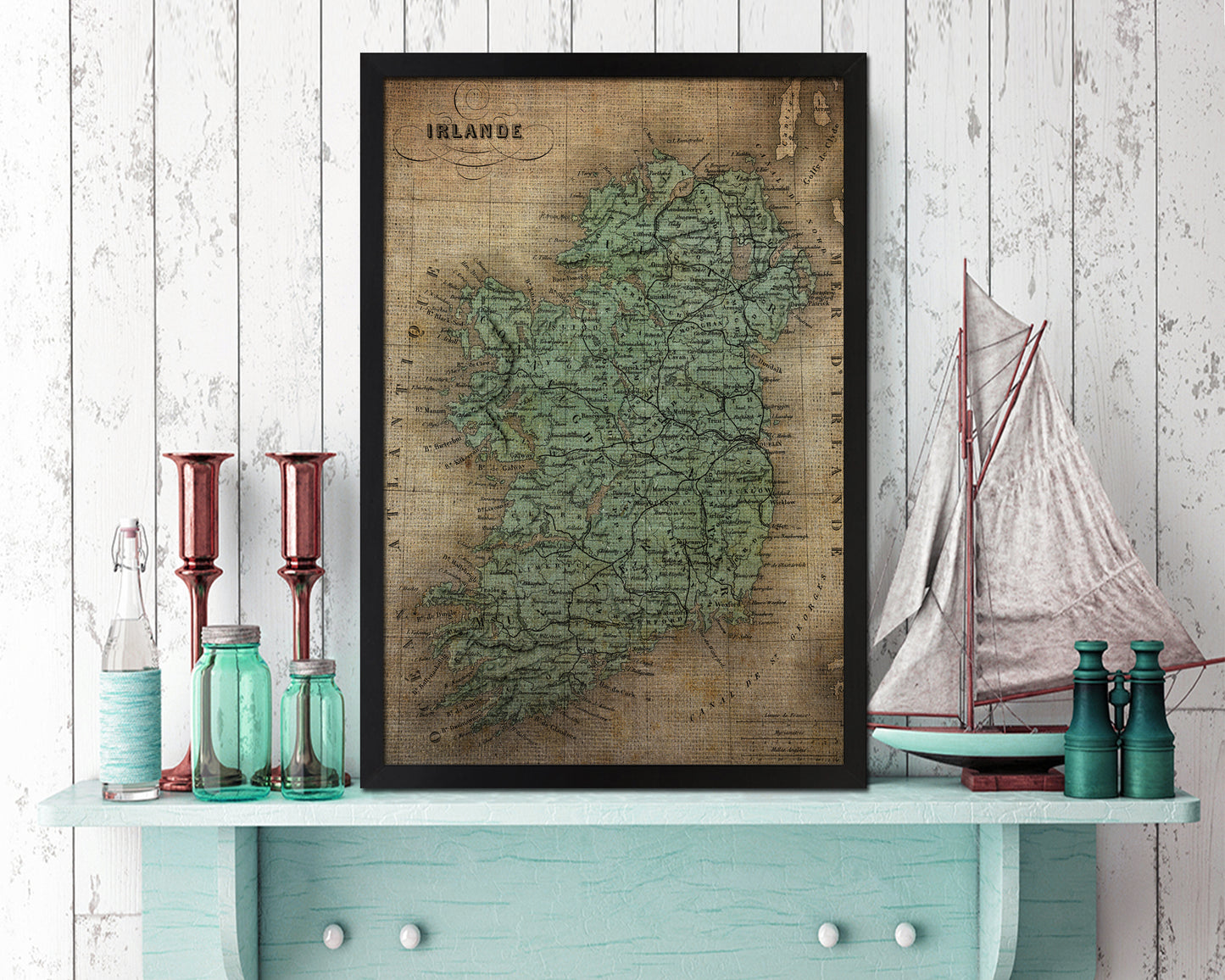 Ireland Vintage Map Wood Framed Print Art Wall Decor Gifts