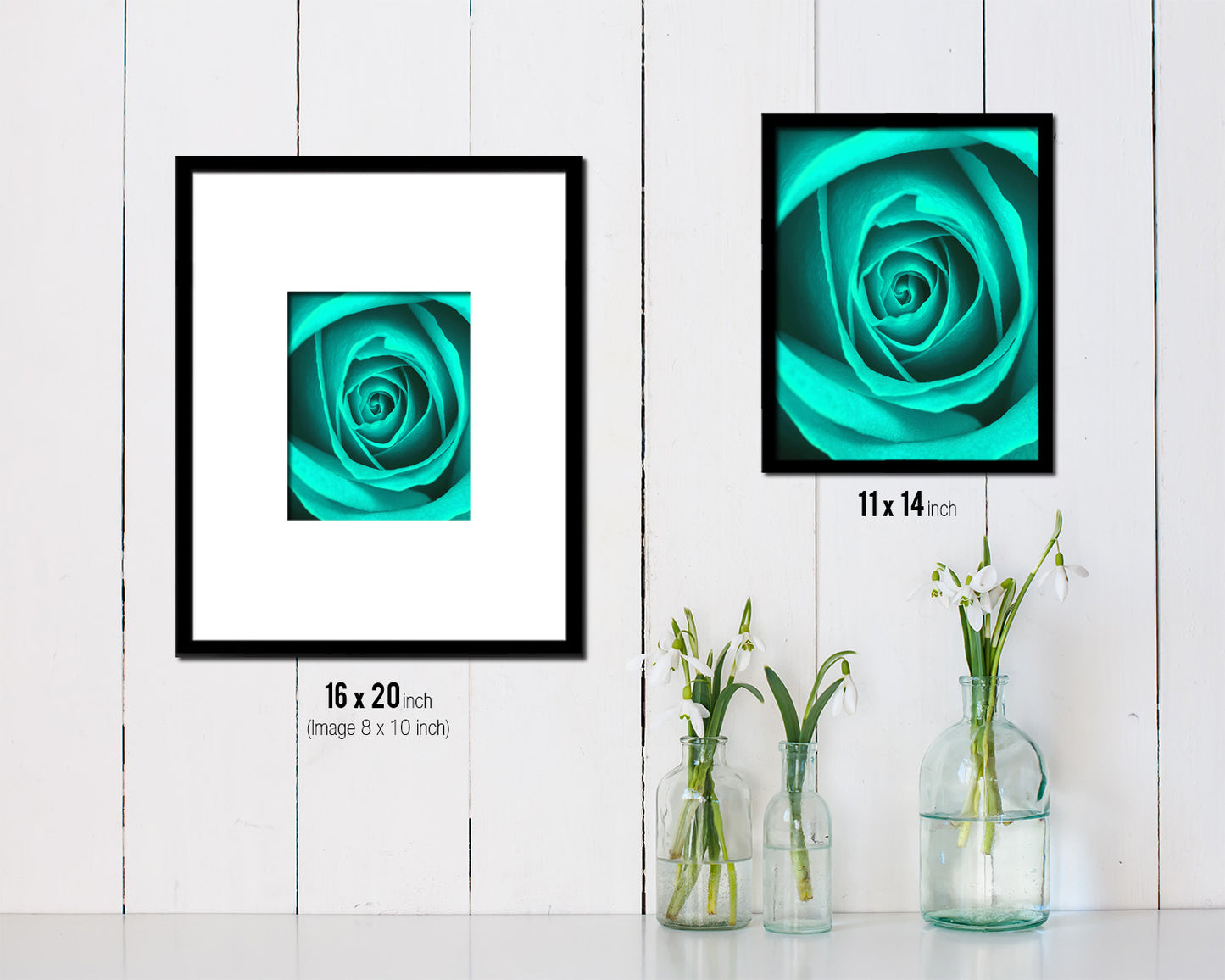 Rose Aqua Flower Wood Framed Paper Print Wall Decor Art Gifts