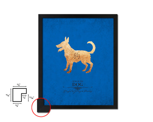 Dog Chinese Zodiac Character Black Framed Art Paper Print Wall Art Decor Gifts, Blue