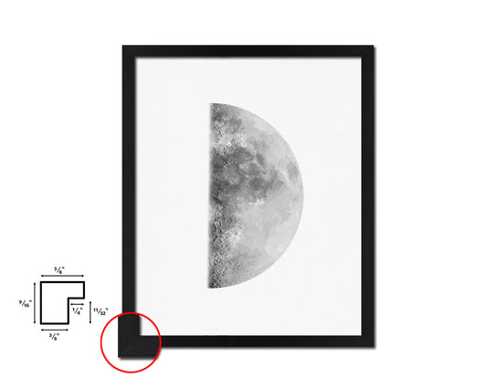 Waxing First Quarter Lunar Phases Moon Watercolor Nursery Framed Prints Home Decor Wall Art Gifts