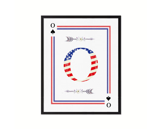 Letter O Custom Monogram Card Decks Spade American Flag Framed Print Wall Art Decor Gifts