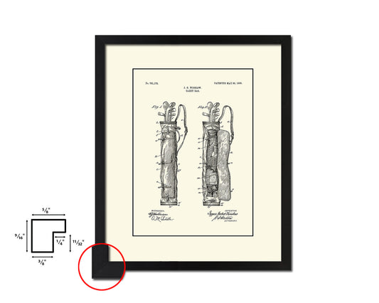 Golf Caddy Bag Sports Vintage Patent Artwork Black Frame Print Gifts