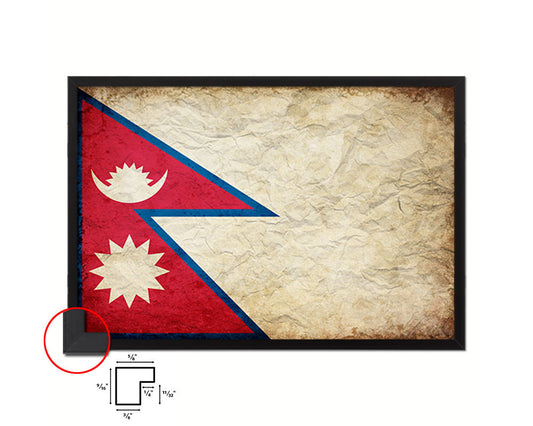 Nepal Country Vintage Flag Wood Framed Print Wall Art Decor Gifts