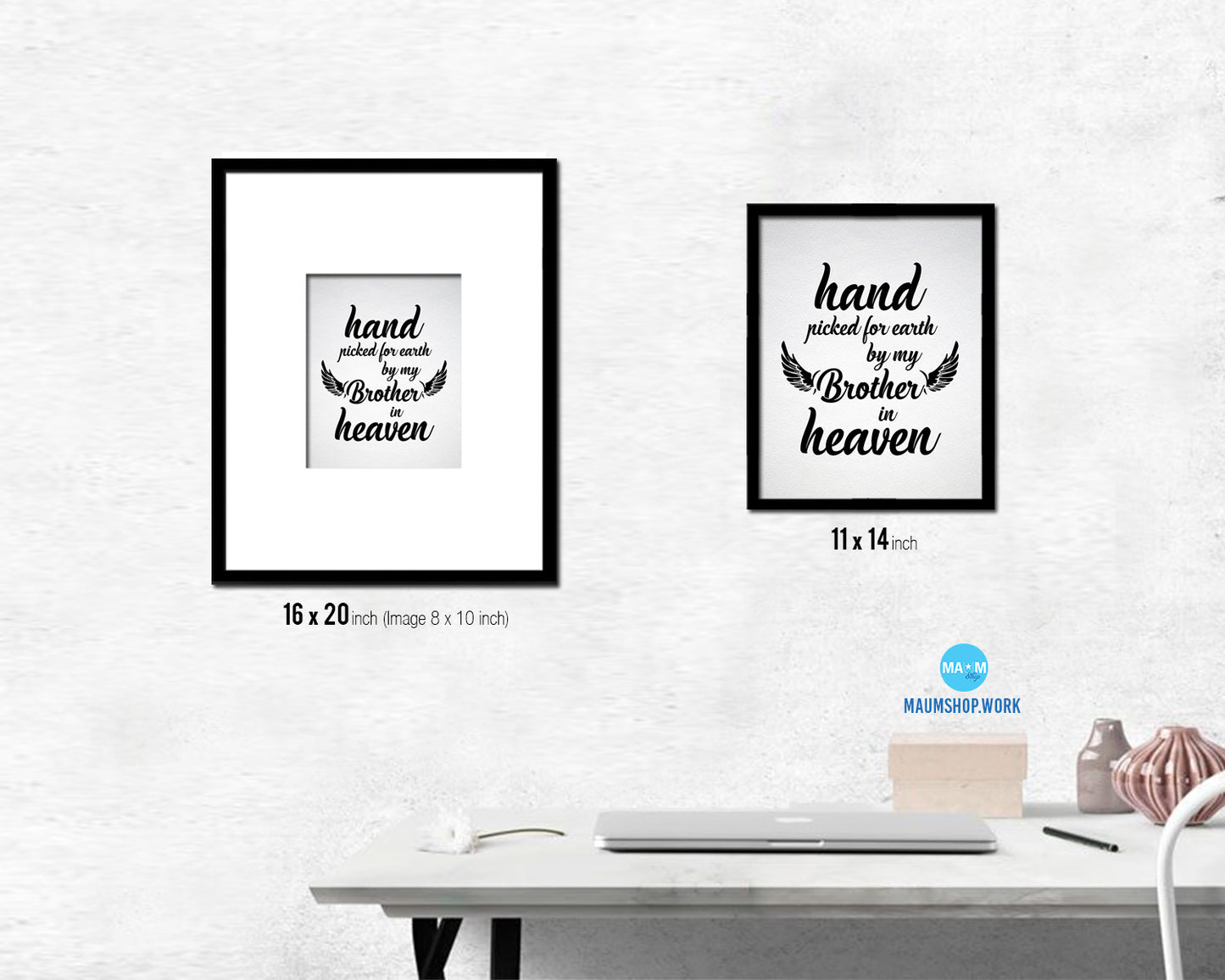 Hand picked for earth by our brother in heaven Quote Framed Print Wall Art Decor Gifts