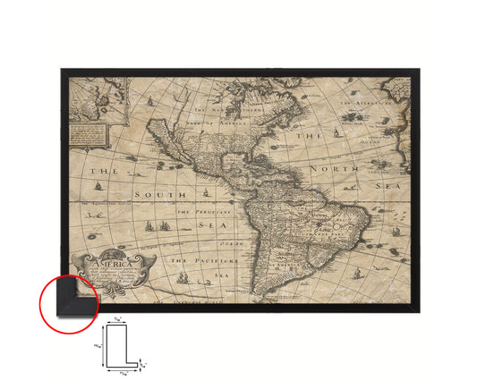 North and South America 1626 Historical Map Framed Print Art Wall Decor Gifts