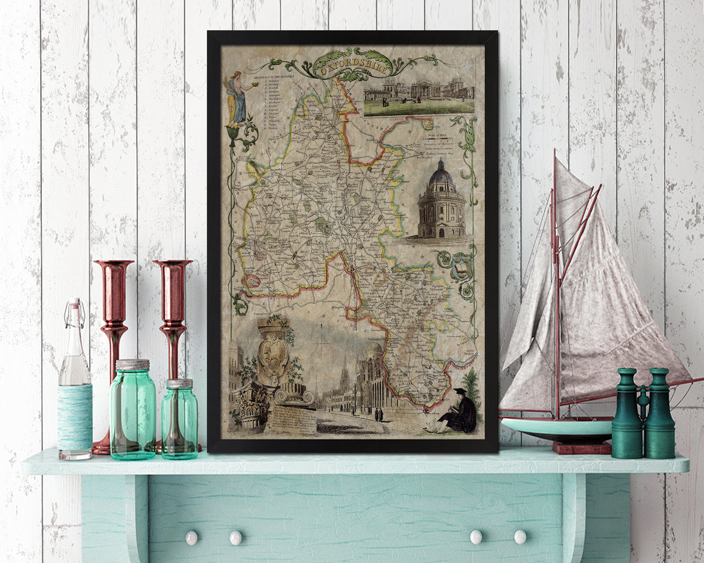 Oxfordshire Historical Map Wood Framed Print Art Wall Decor Gifts