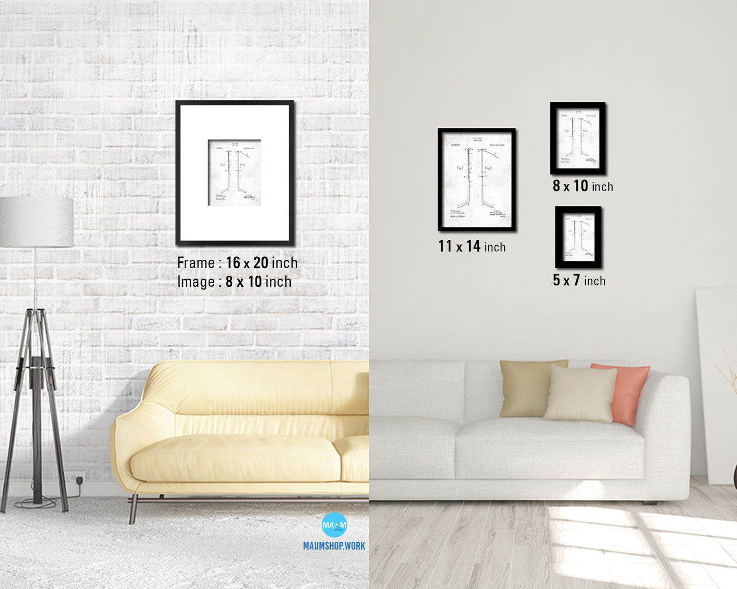 Hockey Stick Sports Vintage Patent Artwork Black Frame Print Gifts