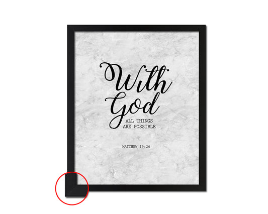 With God all things are possible, Matthew 19:26 Bible Scripture Verse Framed Art