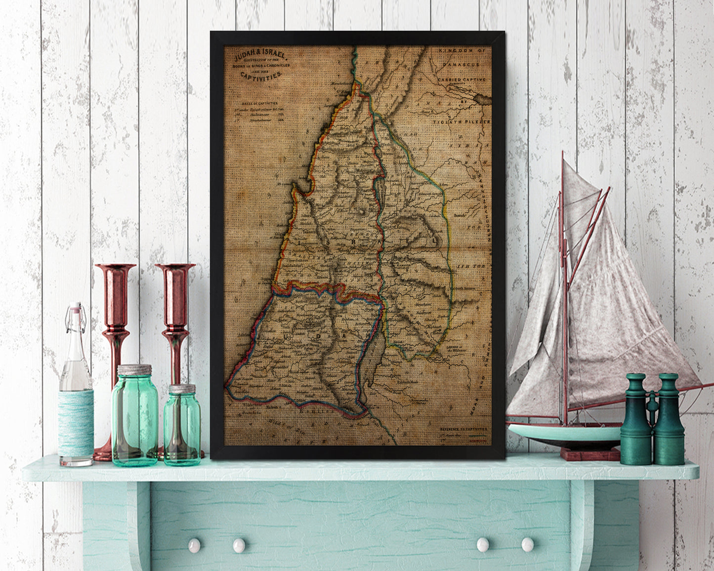 Iisrae Vintage Map Wood Framed Print Art Wall Decor Gifts