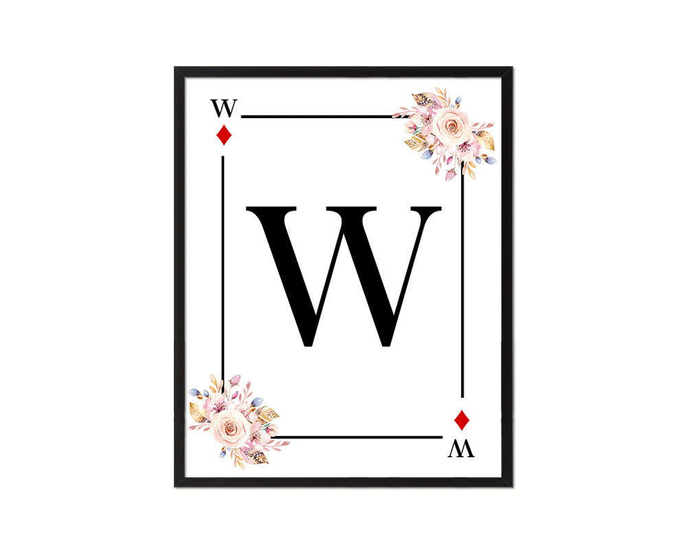 Letter W Personalized Boho Monogram Diamond Card Decks Framed Print Wall Art Decor Gifts