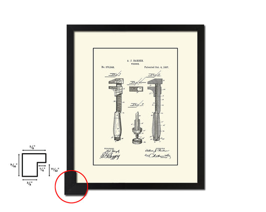 Wrench Tools Vintage Patent Artwork Black Frame Print Gifts