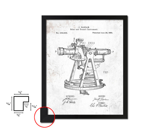 Solar Compass Nautical Vintage Patent Artwork Black Frame Print Gifts