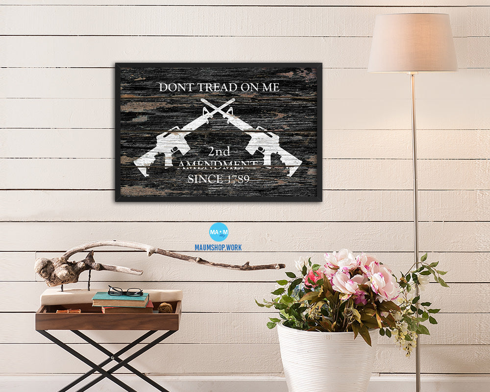 2nd Amendment Dont Tread On Me Wood Rustic Flag Framed Print Art