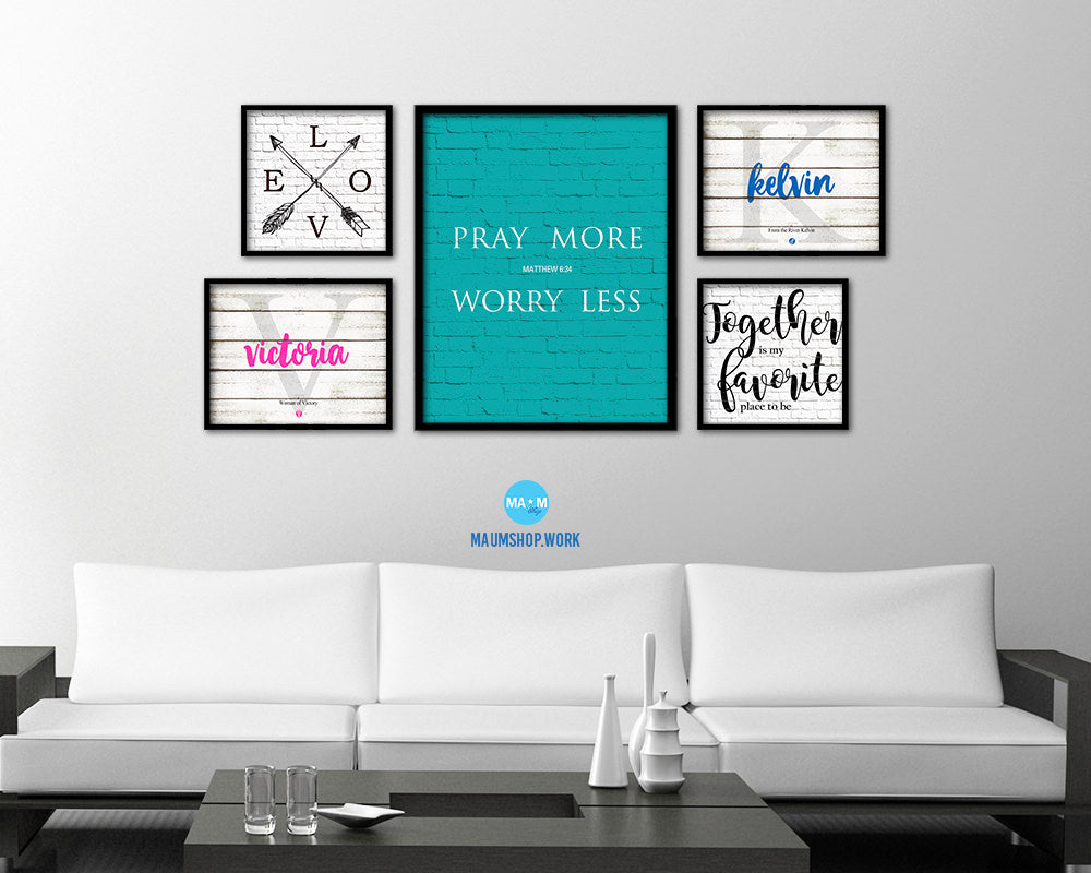 Pray more Worry less, Matthew 6:34 Quote Framed Print Home Decor Wall Art Gifts