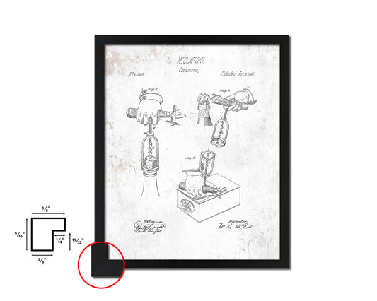 Corkscrew Wine Vintage Patent Artwork Black Frame Print Gifts