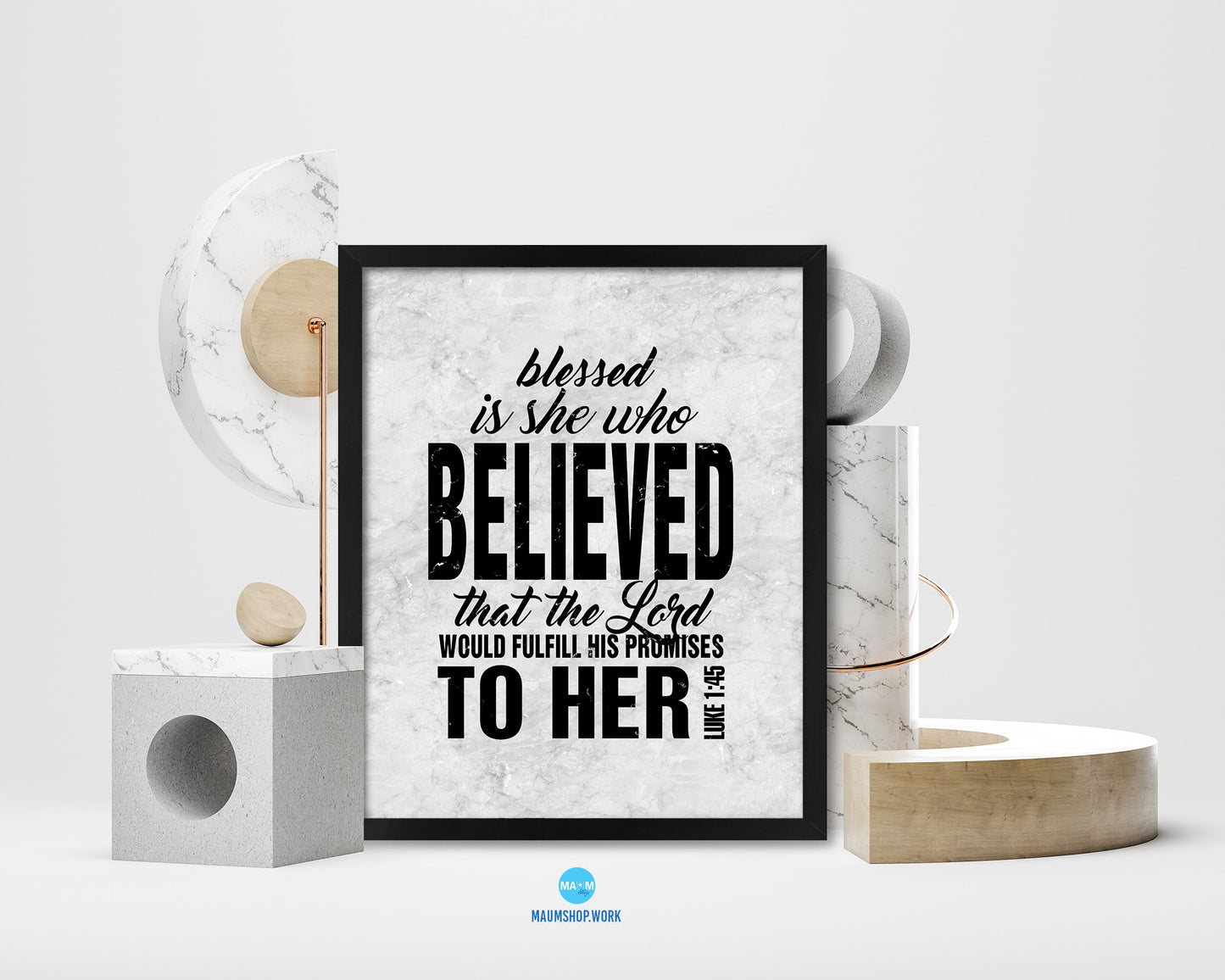 Blessed is she who believed that the Lord Bible Scripture Verse Framed Print Wall Art Decor Gifts