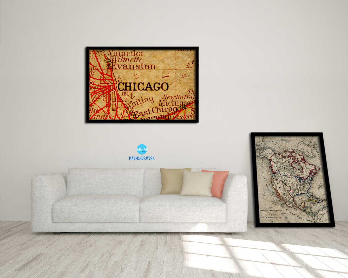 Chicago Illinois Historical Map Framed Print Art Wall Decor Gifts