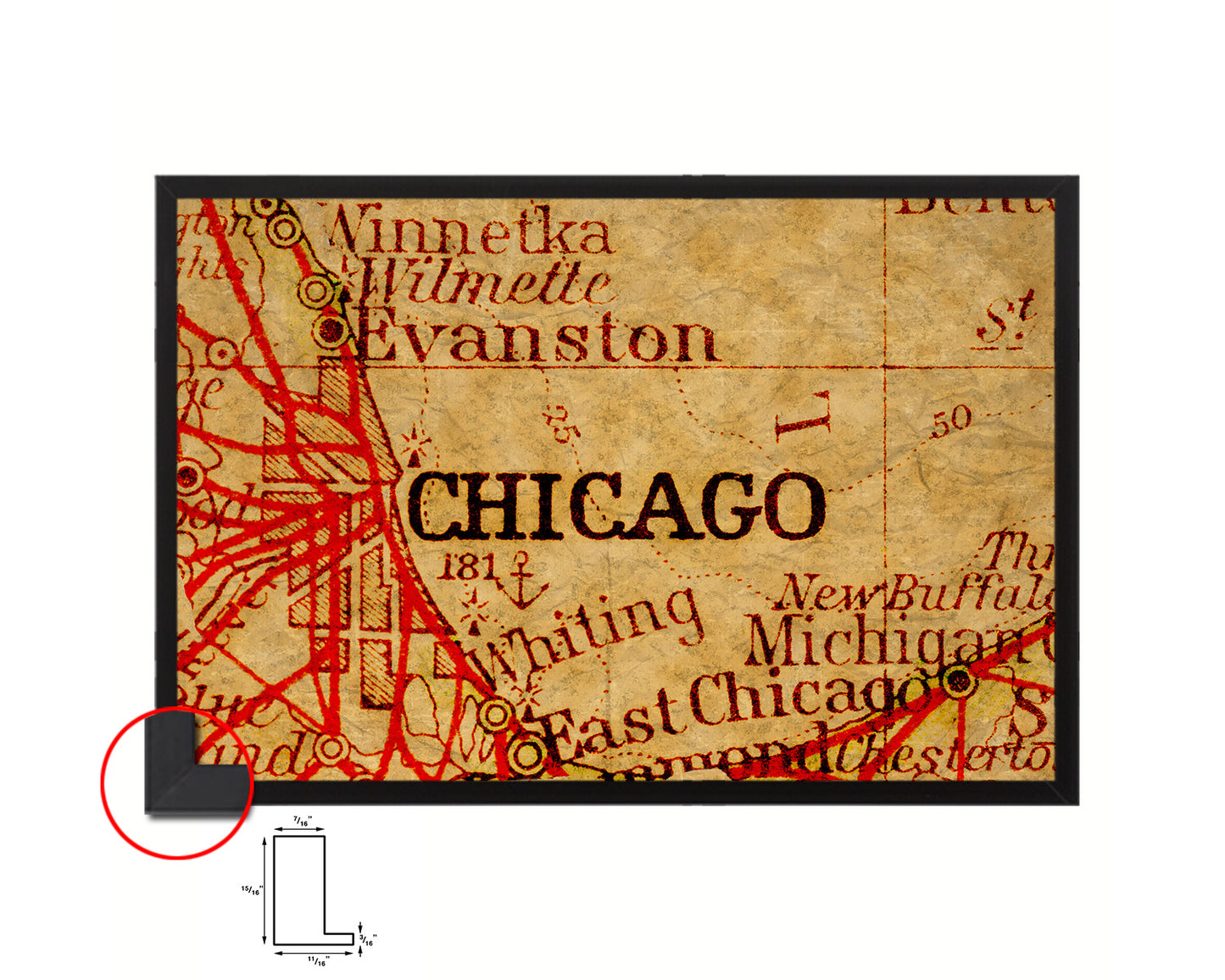 Chicago Illinois Historical Map Framed Print Art Wall Decor Gifts