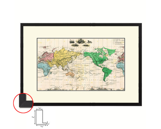 World 1875 Old Map Framed Print Art Wall Decor Gifts