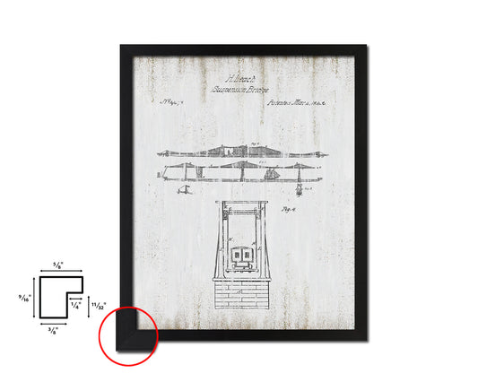 Suspension Bridge Nautical Vintage Patent Artwork Black Frame Print Gifts