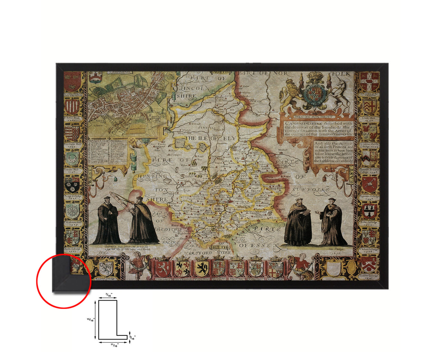 Cambridgeshire Theatre Empire Great Britain John Speed Historical Map Framed Print Art Gifts