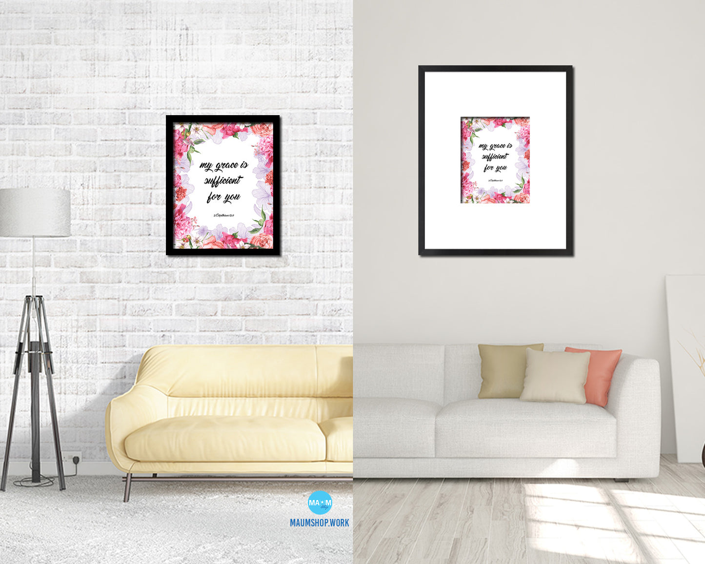 My grace is sufficient for you, 2 Corinthians 12:9 Quote Framed Print Home Decor Wall Art Gifts