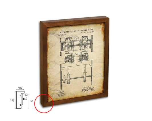 Tenoning Blind-Slats Machine Vintage Patent Artwork Walnut Frame Gifts