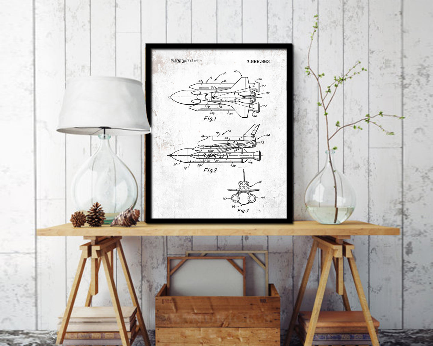 Rocket Space Shuttle NASA Vintage Patent Artwork Black Frame Print Gifts