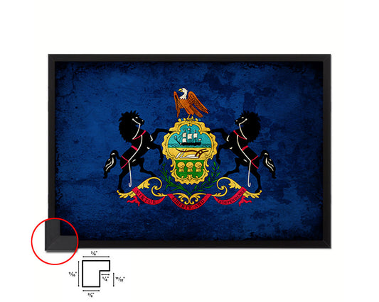 Pennsylvania State Vintage Flag Wood Framed Paper Print Wall Art Decor Gifts