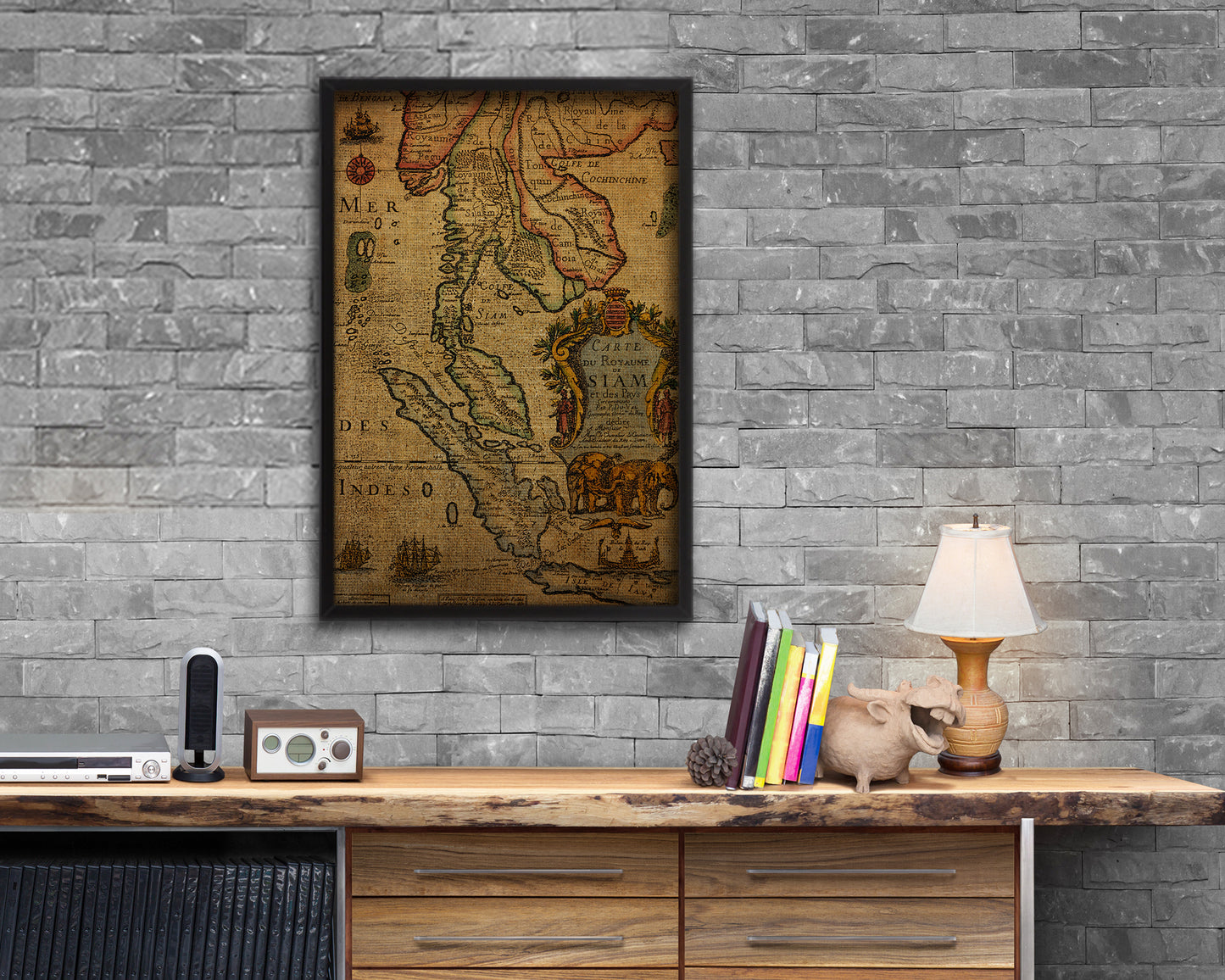 Thailand 17 Century Vintage Map Wood Framed Print Art Wall Decor Gifts