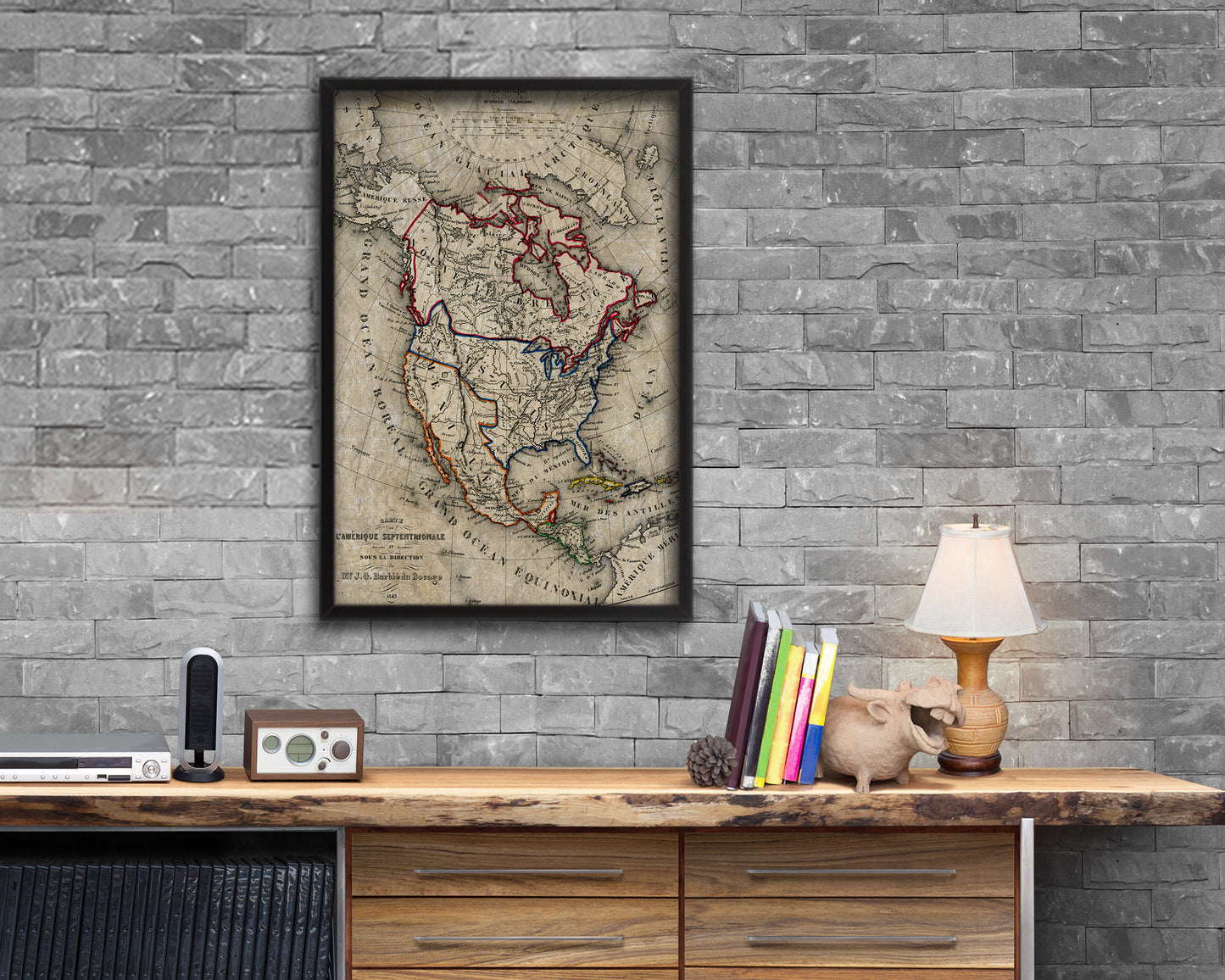 North America Historical Map Wood Framed Print Art Wall Decor Gifts