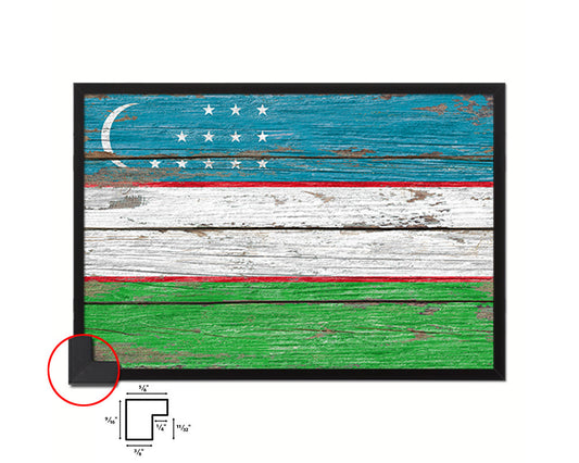 Uzbekistan Country Wood Rustic National Flag Wood Framed Print Wall Art Decor Gifts