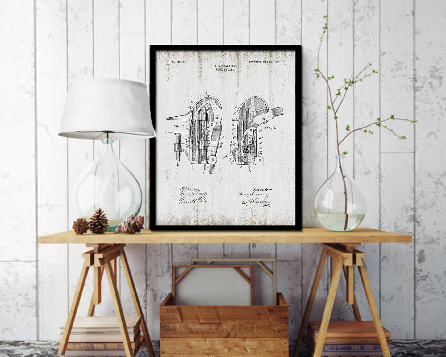 Cork Puller Kitchen Vintage Patent Artwork Black Frame Print Wall Art Decor Gifts