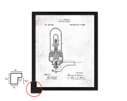 Electric Lights Edison Vintage Patent Artwork Black Frame Print Wall Art Decor Gifts