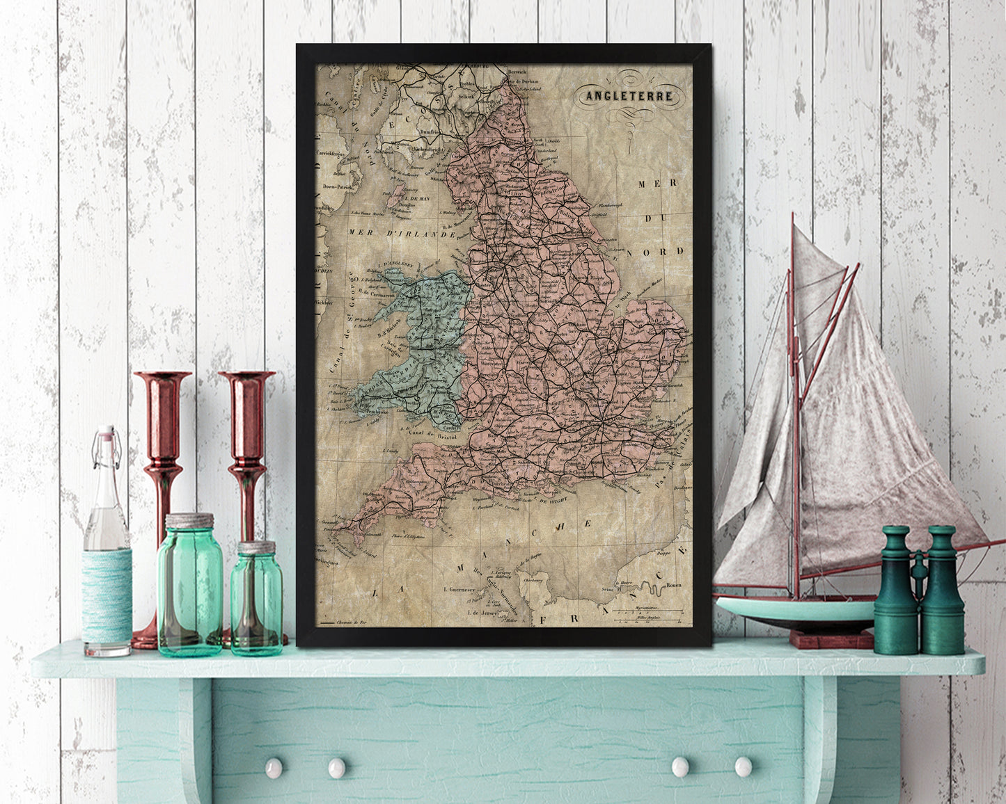 England and Wales Britain Historical Map Wood Framed Print Art Wall Decor Gifts