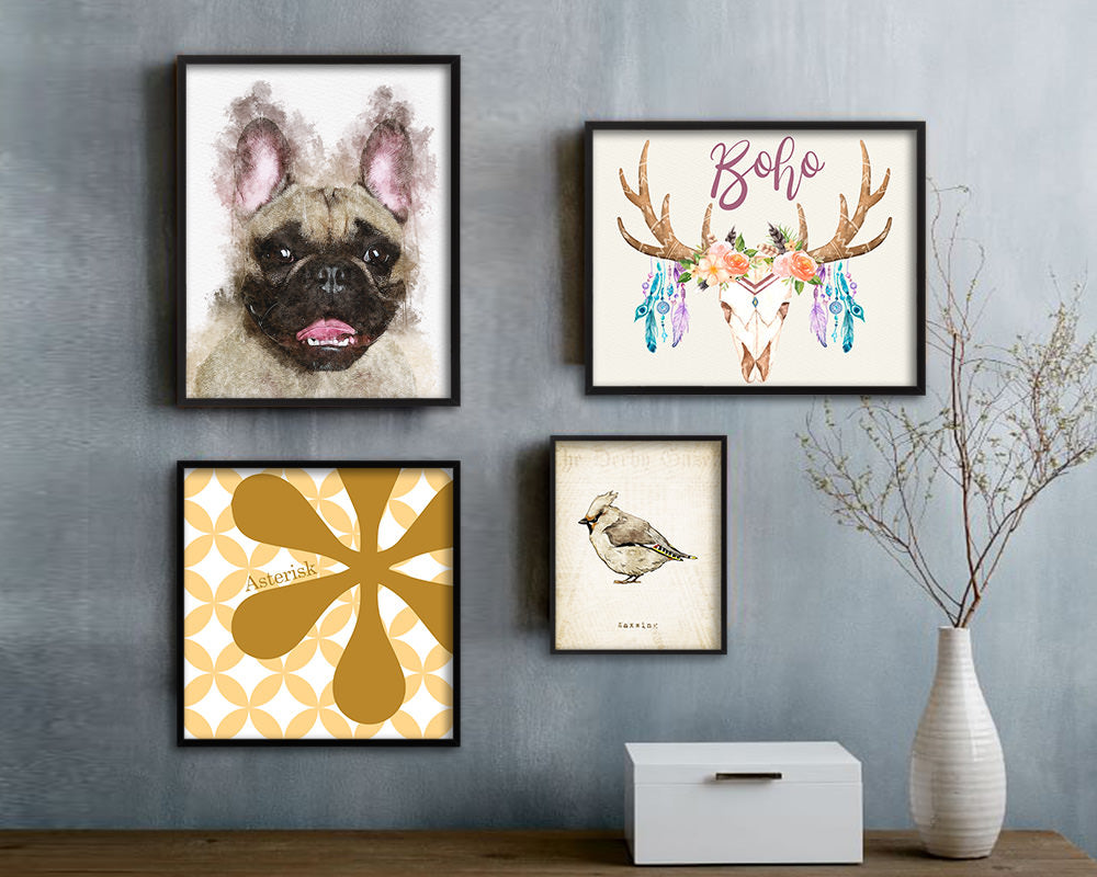 French Bulldog Dog Puppy Portrait Framed Print Pet Watercolor Wall Decor Art Gifts