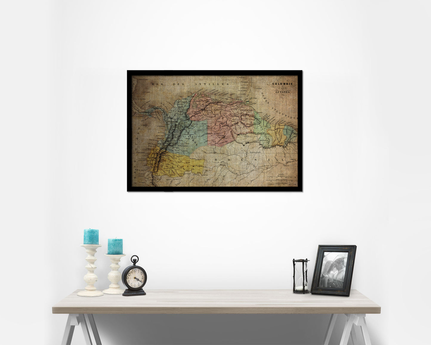 Colombia Venezuela Guyana Vintage Map Framed Print Art Wall Decor Gifts