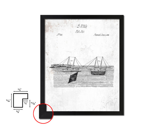 Fish Net Nautical Vintage Patent Artwork Black Frame Print Gifts