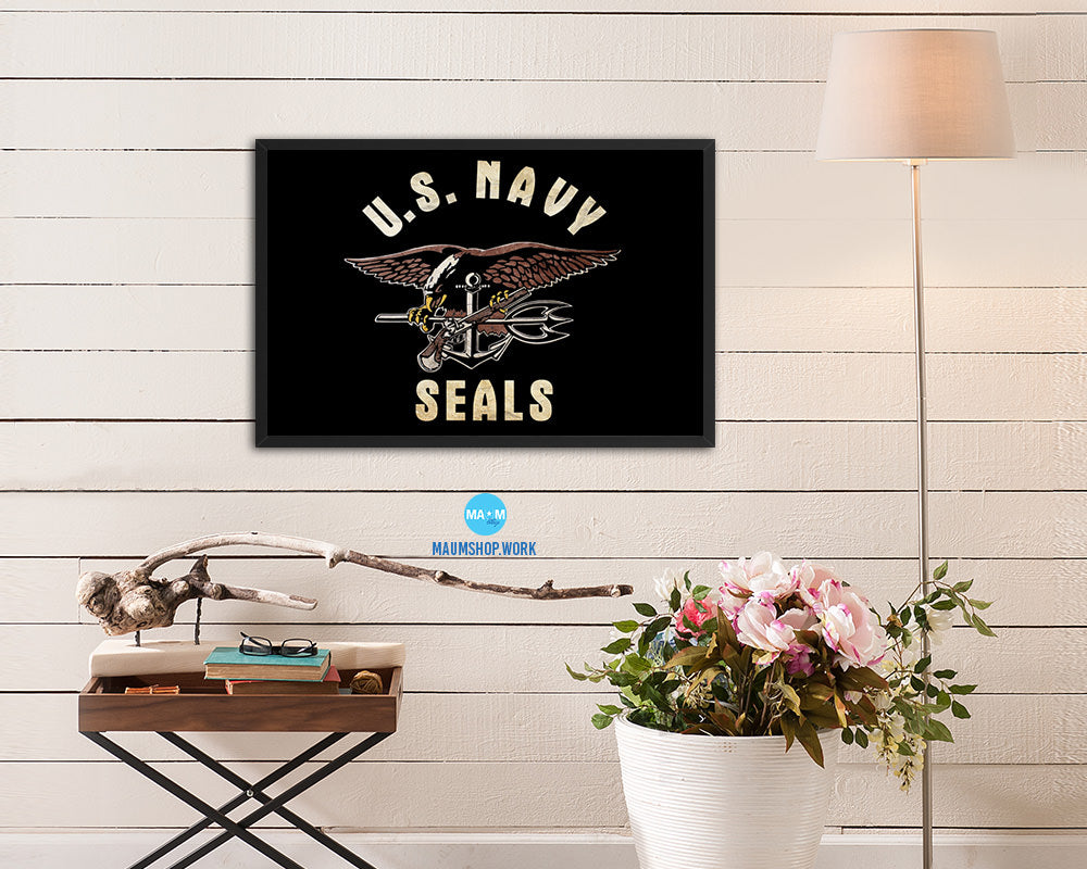 US Navy Seals Vintage Military Flag Framed Print Sign Decor Wall Art Gifts