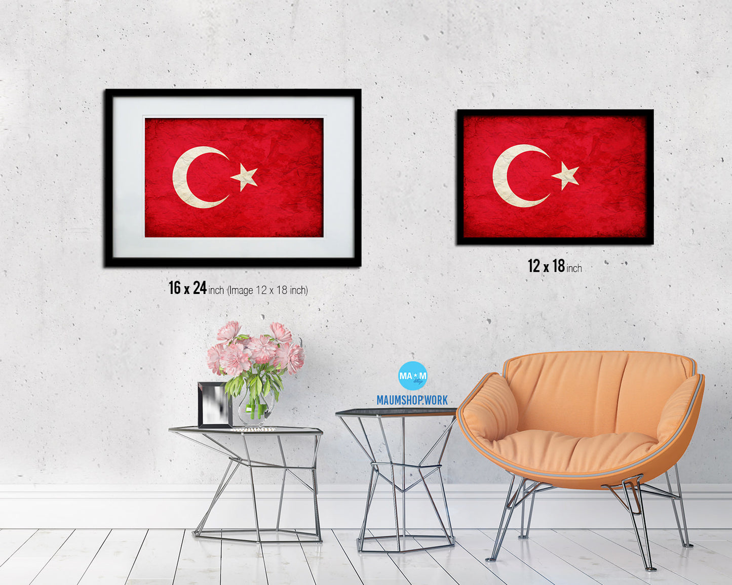 Turkey Country Vintage Flag Wood Framed Print Wall Art Decor Gifts