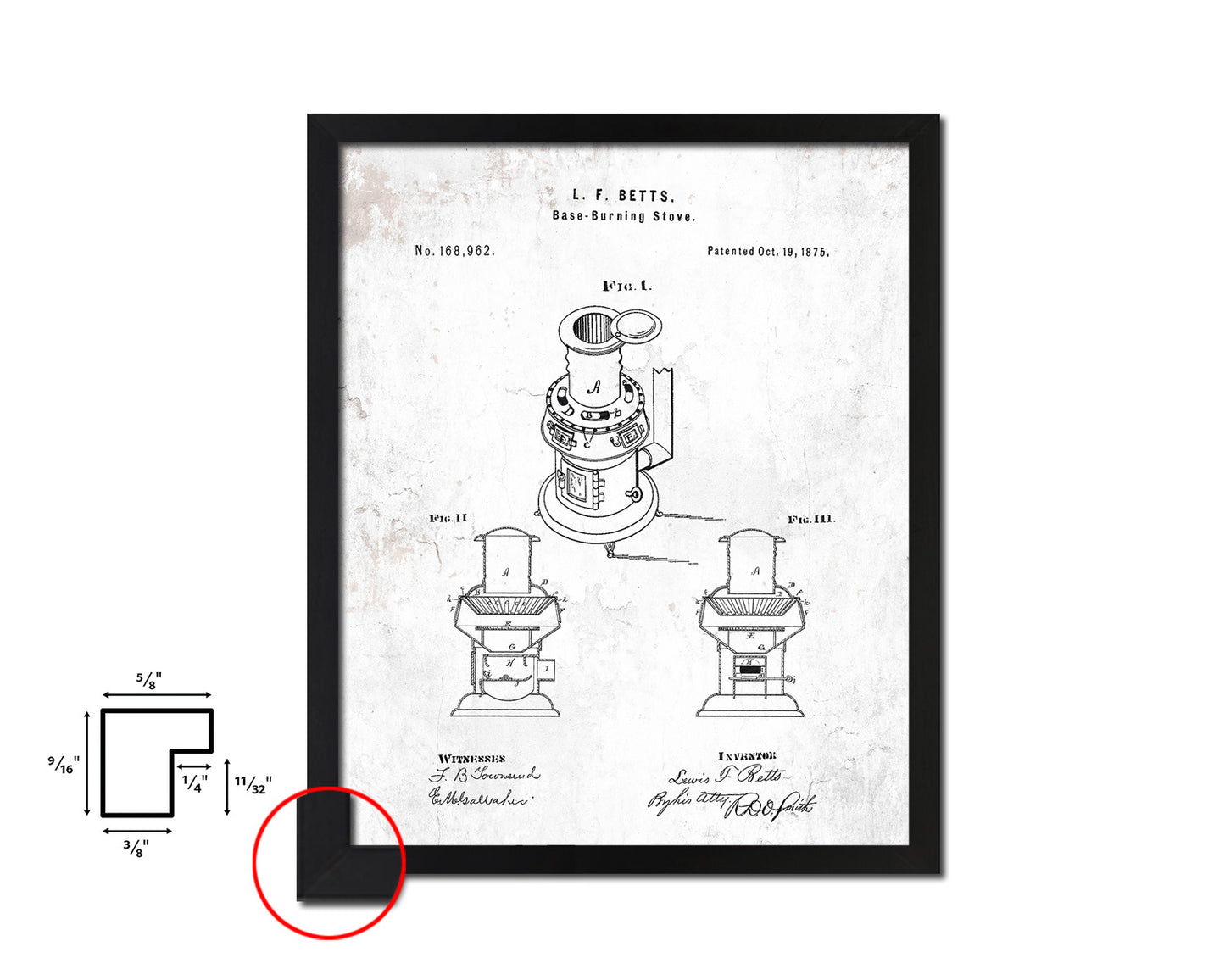 Base Burning Stove Kitchen Vintage Patent Artwork Black Frame Print Gifts