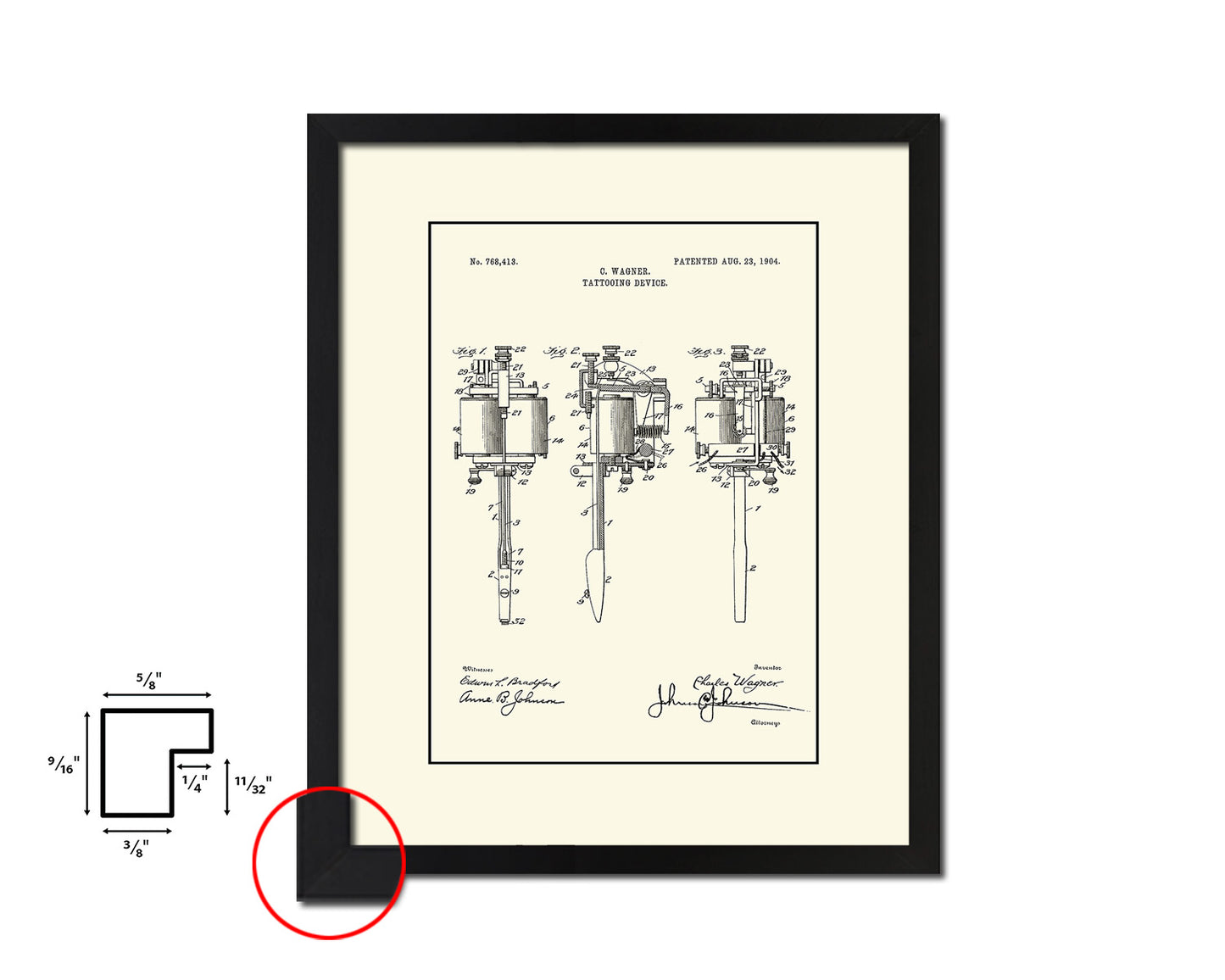 Electric Tattooing Device Tattoo Vintage Patent Artwork Black Frame Print Gifts