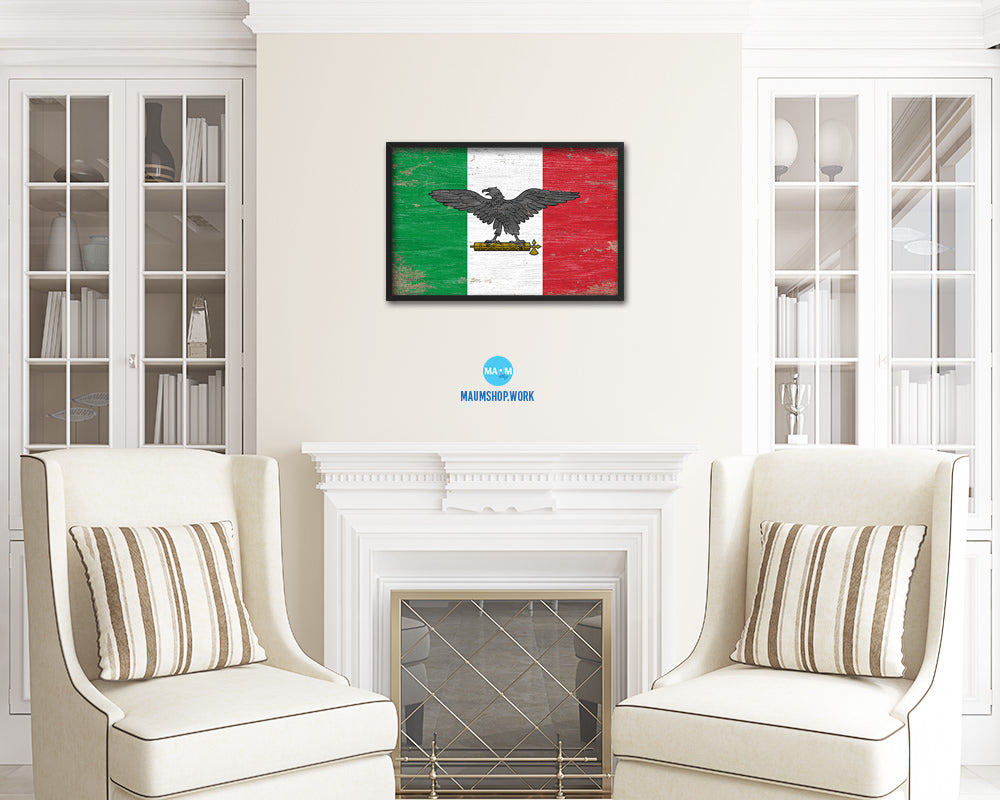 Italy War Eagle Italian Military Shabby Chic Military Flag Framed Print Decor Wall Art Gifts