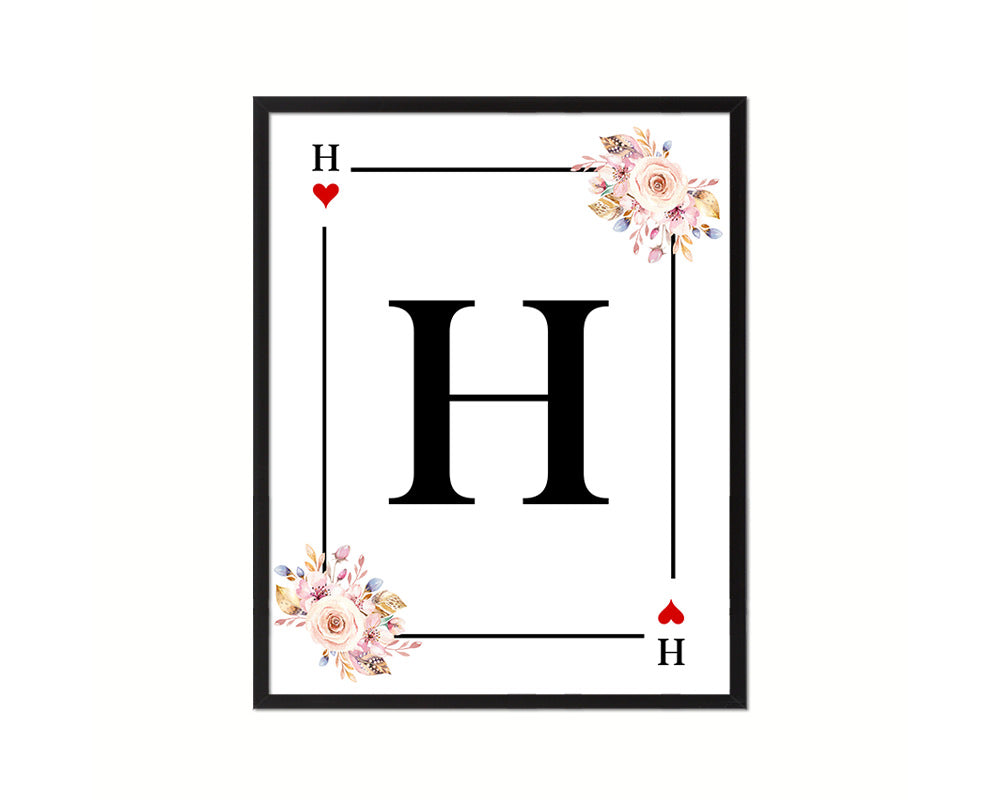 Letter H Personalized Boho Monogram Heart Playing Decks Framed Print Wall Art Decor Gifts