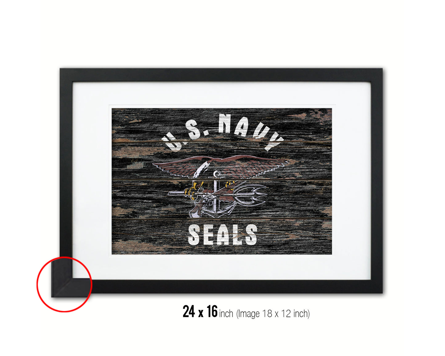 US Navy Seals Wood Rustic Flag Wood Framed Print Wall Art Decor Gifts