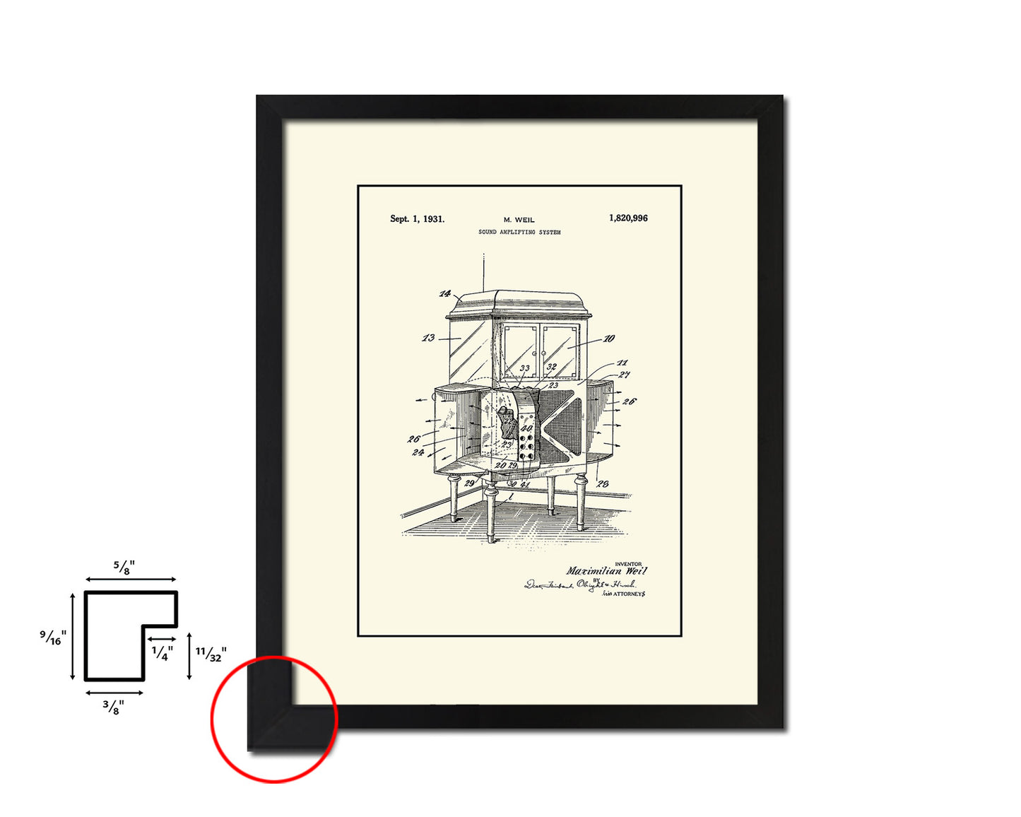 Amplifying System Sound Vintage Patent Artwork Black Frame Print Gifts