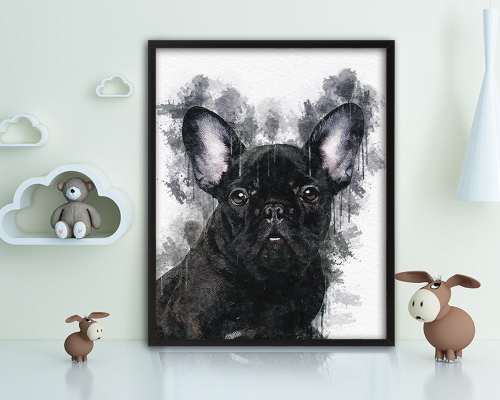 French Bulldog Dog Puppy Portrait Framed Print Pet Watercolor Wall Decor Art Gifts