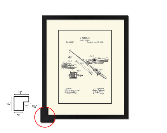 Tackle Fishing Vintage Patent Artwork Black Frame Print Wall Art Decor Gifts