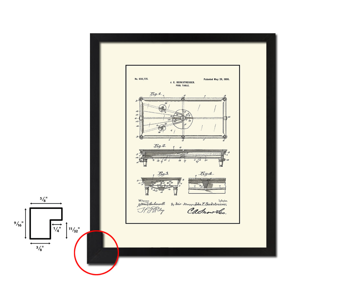 Billiards Pool Table Playing Card Vintage Patent Artwork Black Frame Print Gifts